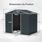 Abri de Jardin en Métal 226 x 162 x 196 cm avec Toit Incliné et Portes Coulissantes