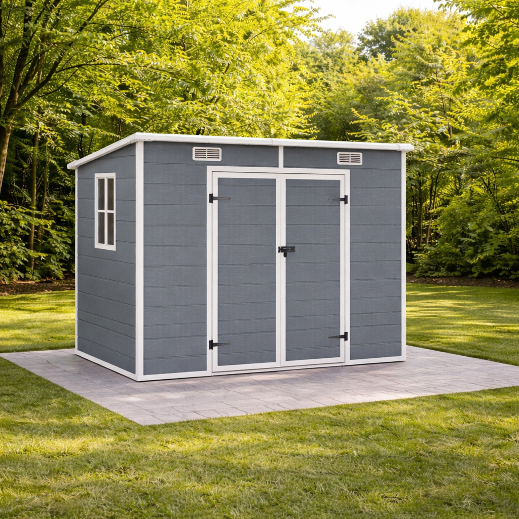 Abri de Jardin en Résine 238 x 125 x 183 cm avec Portes Verrouillables