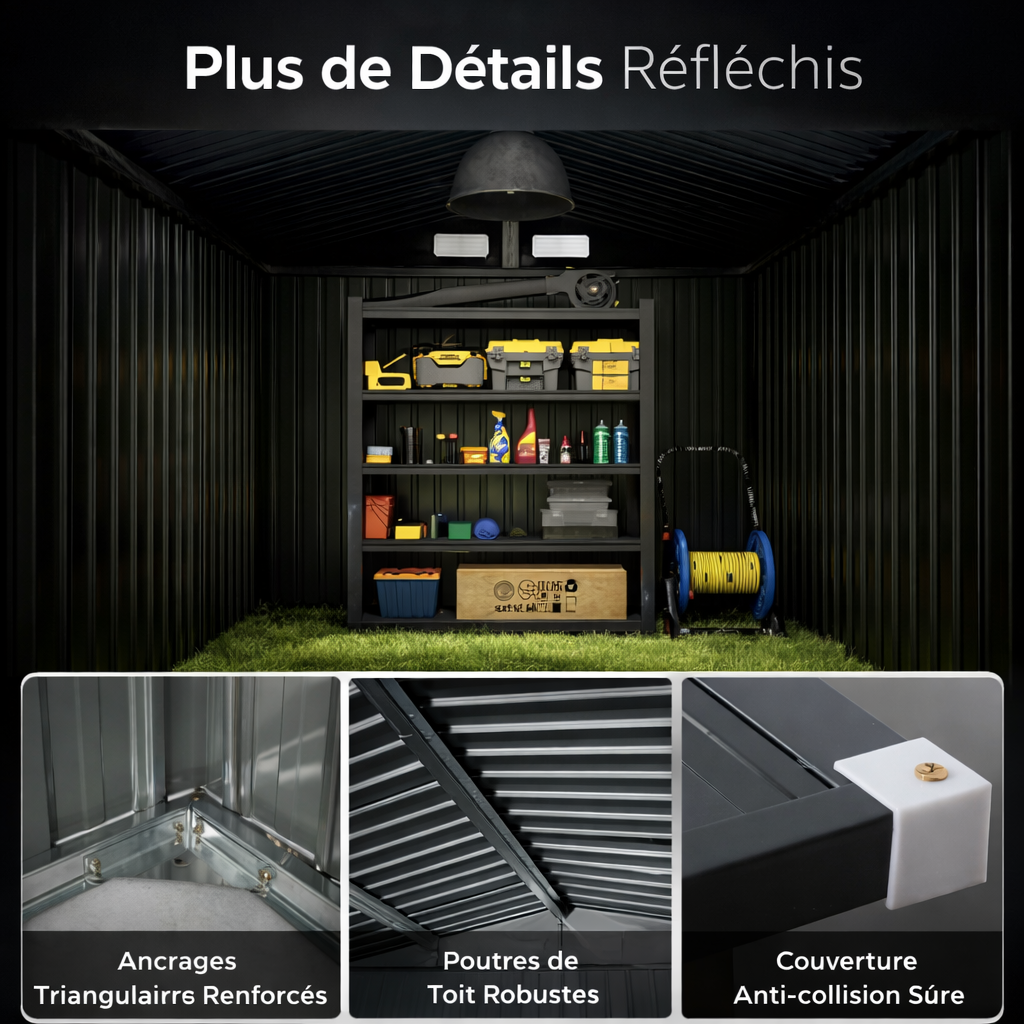Abri de Jardin en Métal 350 x 223 x 197 cm  avec Toit Incliné Portes Verrouillables