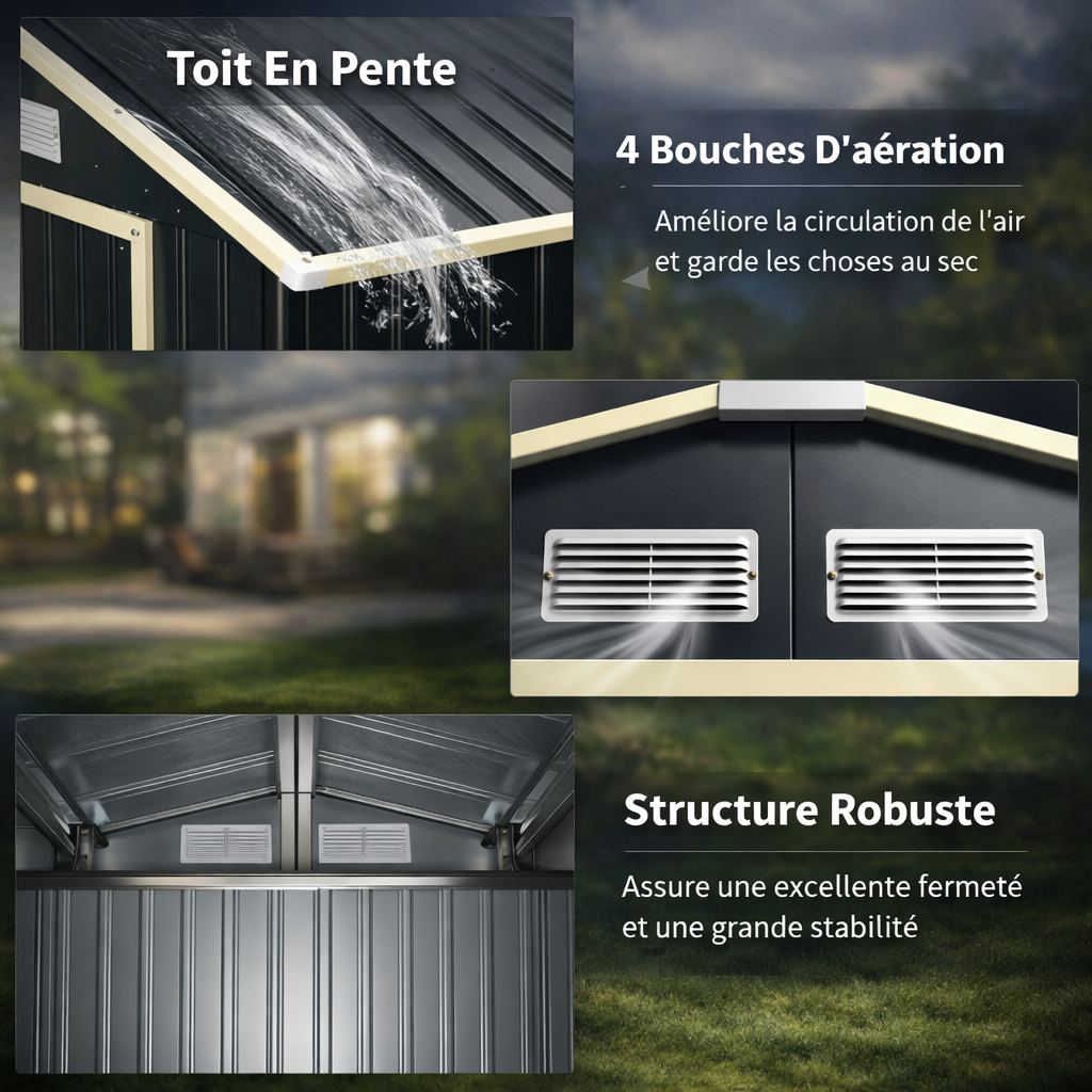 Abri de Jardin en Métal 8,67 m² 340 x 255 x 210 cm avec 2 Portes Coulissantes Verrouillables