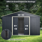 Abri de Jardin en Métal 8,67 m² 340 x 255 x 210 cm avec 2 Portes Coulissantes Verrouillables