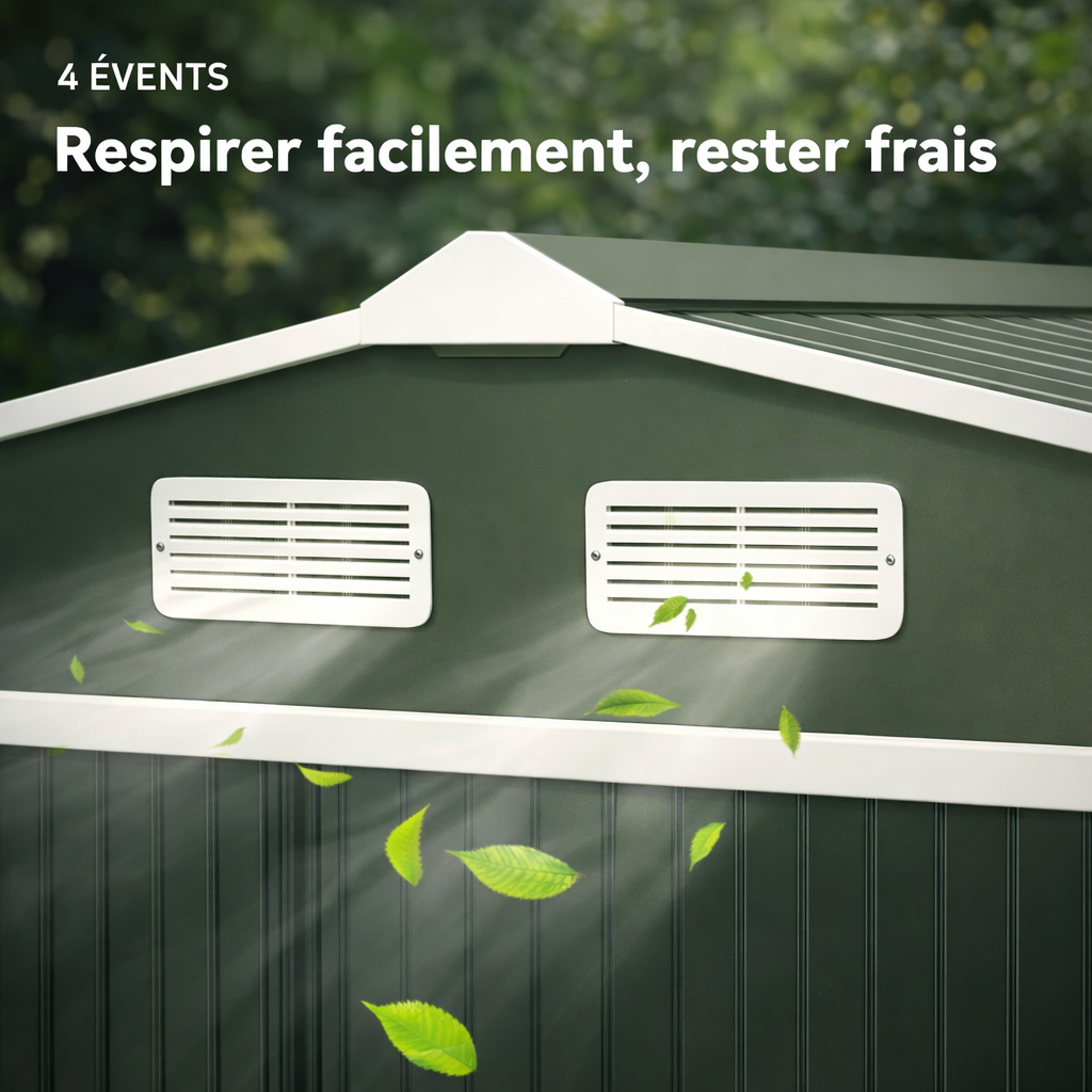 Abri de Jardin en Acier 5,4 m² 277 x 195 x 192 cm avec Porte Coulissante et avec ventilations