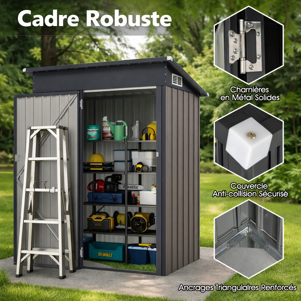 Abri de Jardin en Métal Galvanisé 150 x 90,5 x 185 cm avec Toit en Pente