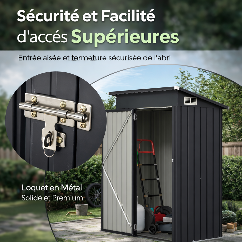 Abri de Jardin en Métal Galvanisé 150 x 90,5 x 185 cm avec Toit en Pente