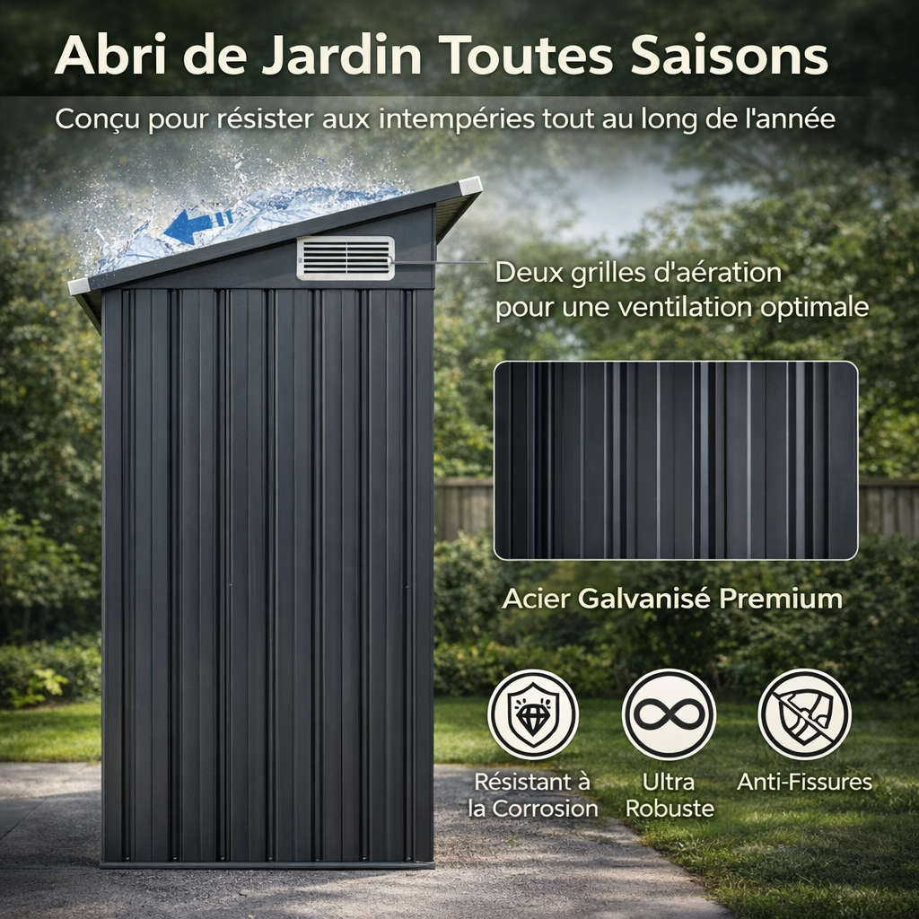 Abri de Jardin en Métal Galvanisé 150 x 90,5 x 185 cm avec Toit en Pente