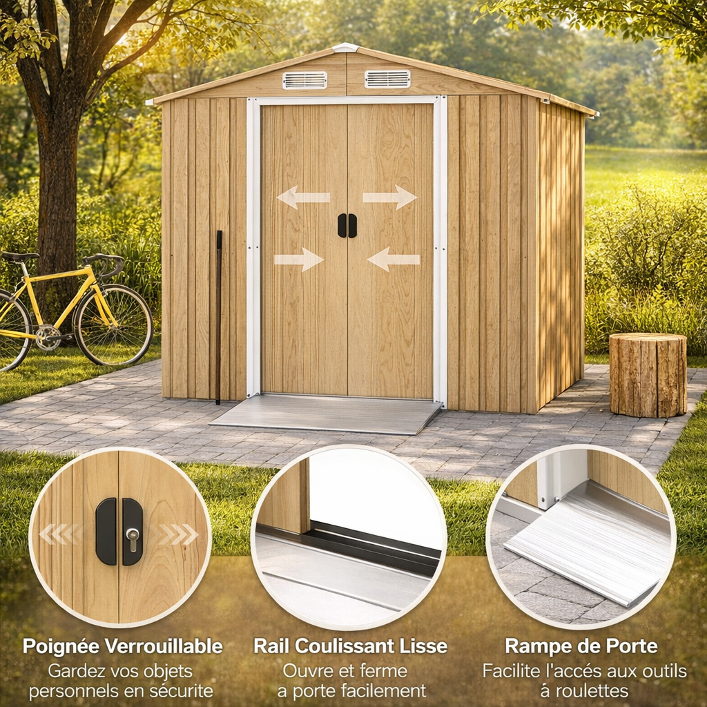 Abri de Jardin en Acier Galvanisé 2.3 m² 196x142x186cm Anti-UV avec Porte Coulissante