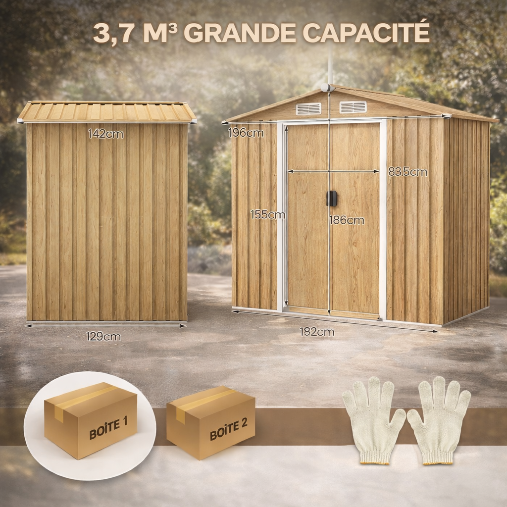 Abri de Jardin en Acier Galvanisé 2.3 m² 196x142x186cm Anti-UV avec Porte Coulissante