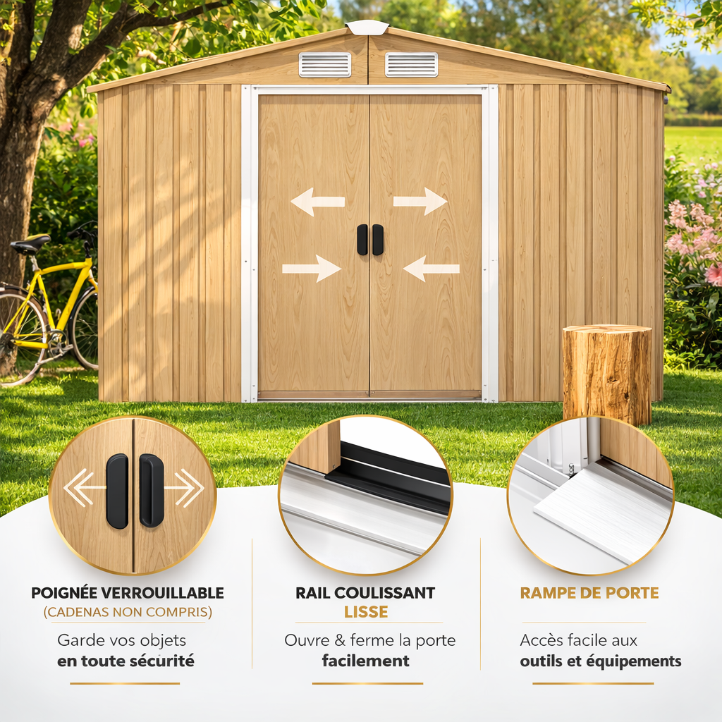 Abri de Jardin en Acier Galvanisé 259cm x196cm avec Portes Coulissantes