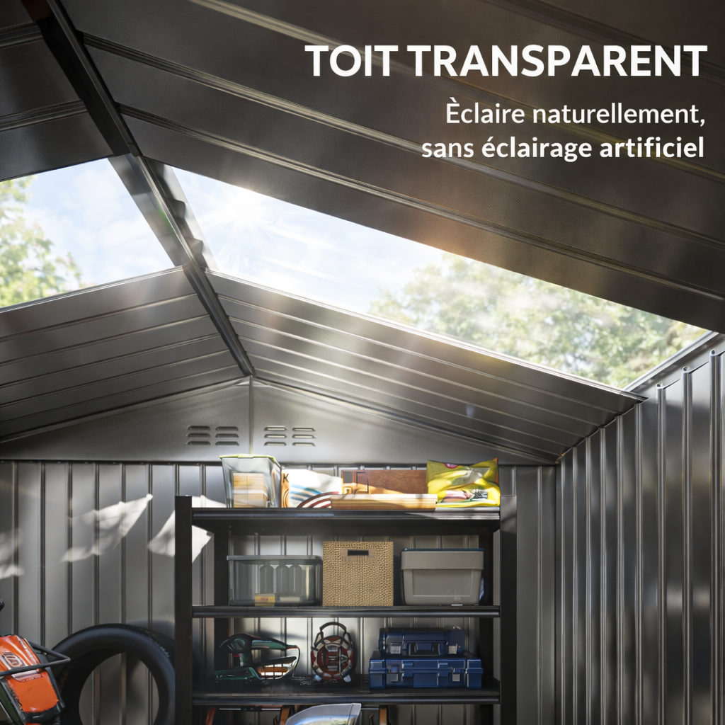 Abri de Jardin en Acier 5,4 m² 277 x 195 x 192 cm avec Porte Coulissante et avec ventilations