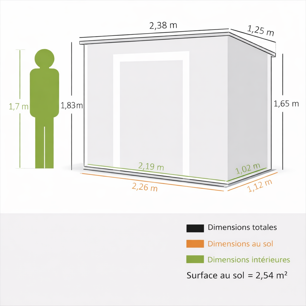 Abri de Jardin en Résine 238 x 125 x 183 cm avec Portes Verrouillables