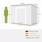 Abri de Jardin en Résine 238 x 125 x 183 cm avec Portes Verrouillables