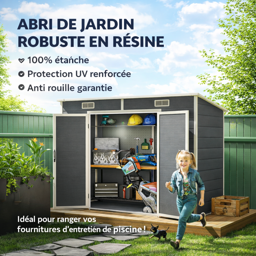 Abri de Jardin en Résine 238 x 125 x 183 cm avec Portes Verrouillables