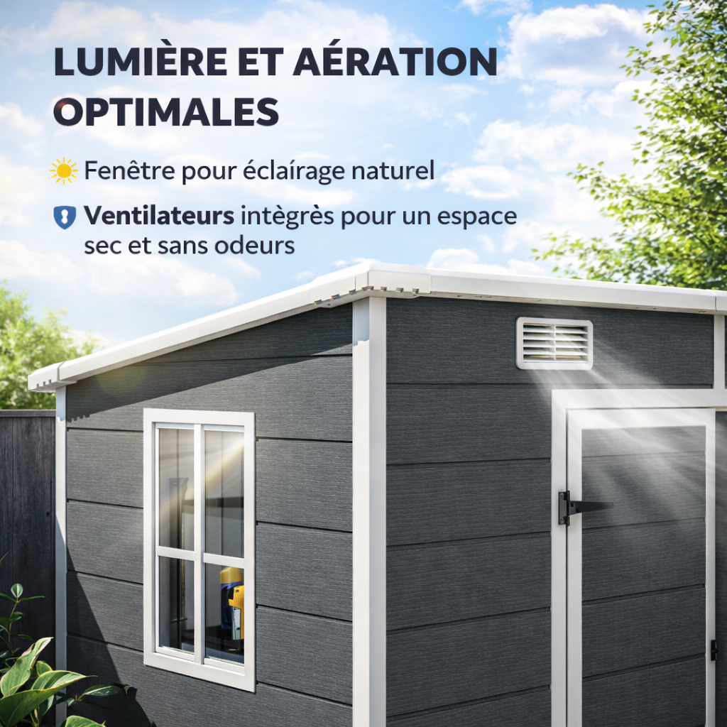 Abri de Jardin en Résine 238 x 125 x 183 cm avec Portes Verrouillables