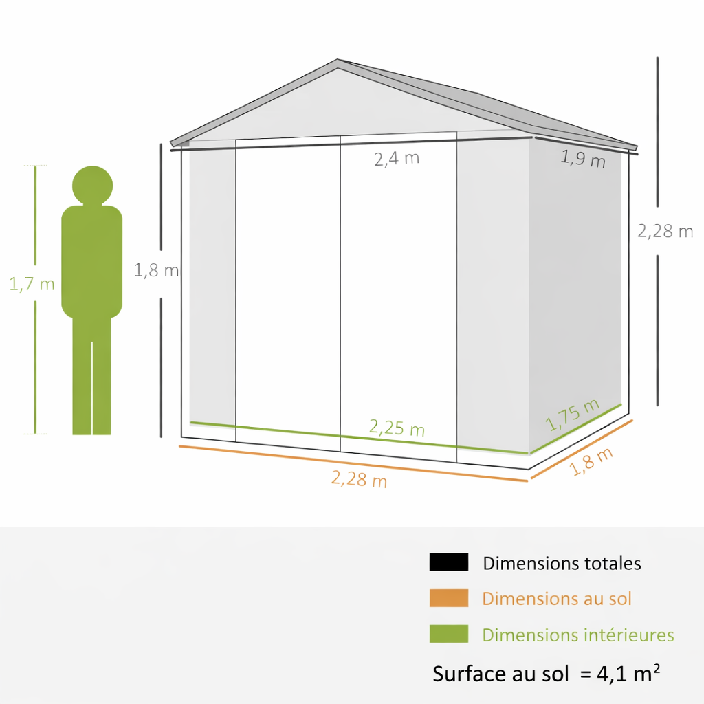 Abri de Jardin en Résine 4,56 m² 240 x 190 x 228 cm avec Structure en Aluminium