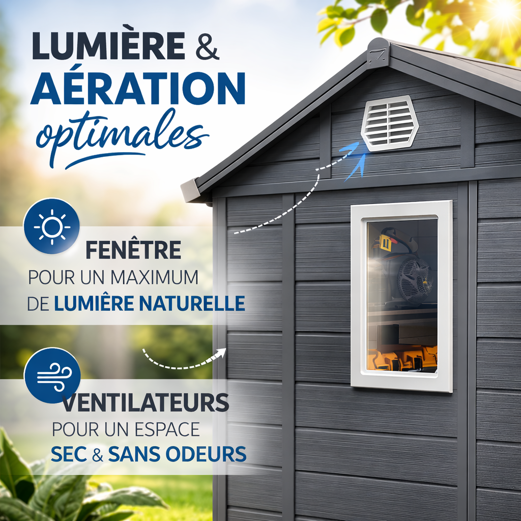 Abri de Jardin en Résine 4,56 m² 240 x 190 x 228 cm avec Structure en Aluminium