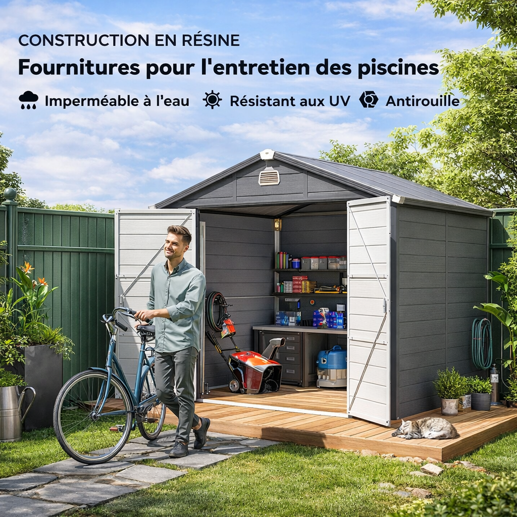 Abri de Jardin en Résine 4,56 m² 240 x 190 x 228 cm avec Structure en Aluminium